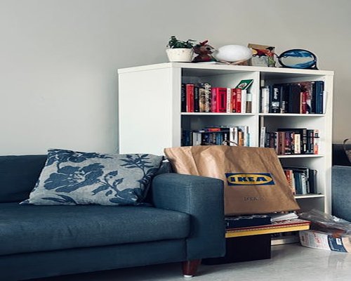 Organizing books and items in a living room